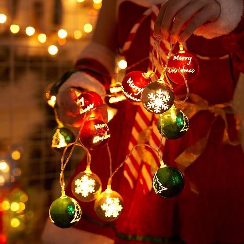 1PC 1.5m10leds Battery Powered Yellow Red Green Christmas Ball String Light for Christmas Atmosphere Party Room Festival Decor