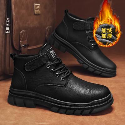 Retro Herren Stiefeletten Wasserdichte Lässige Lederstiefel High Top Baumwollschuhe für Herren Plüsch Warme Winterstiefel Rutschfeste Arbeitsstiefel
