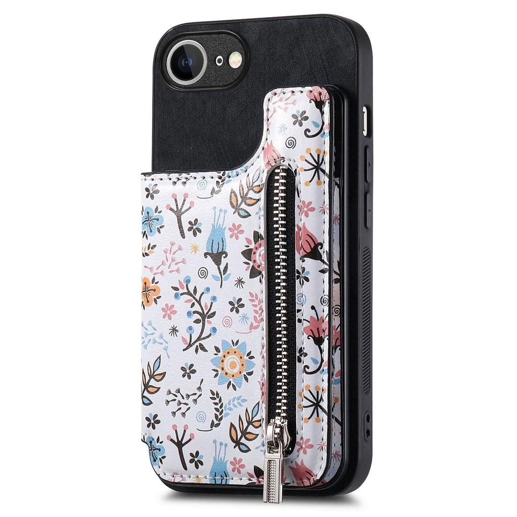 For iPhone 16e Leather Phone Cover with RFID Blocking Zipper Card Bag Kickstand