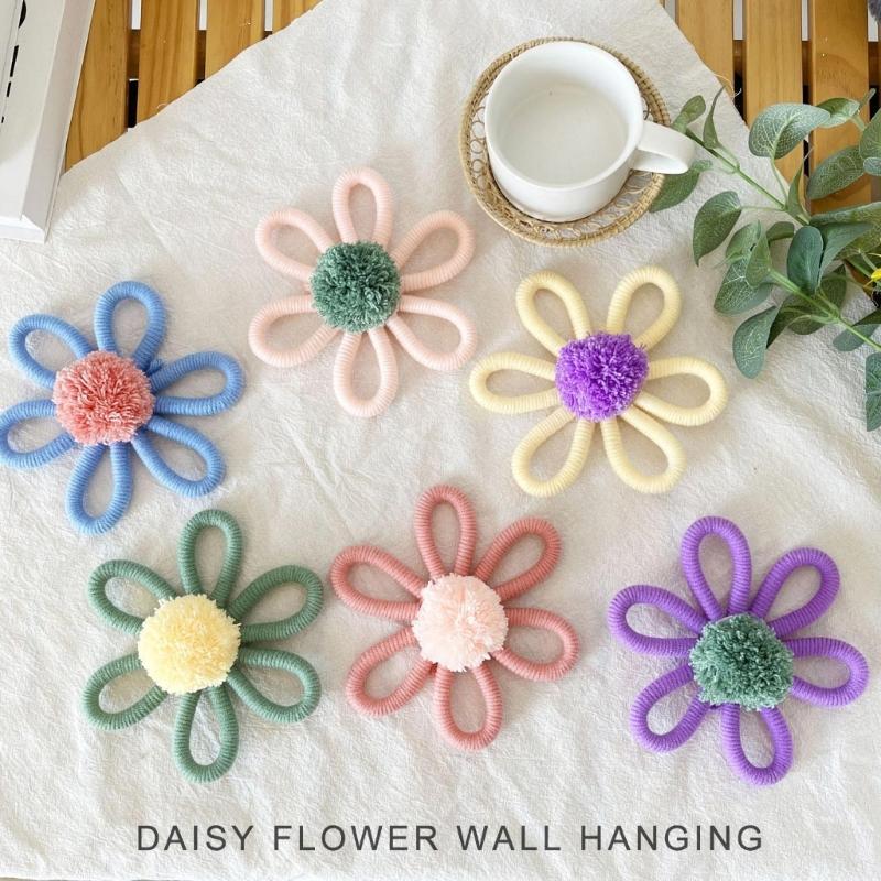 Handmade Woven Flower Wall Decoration, Multiple ColorCotton Rope Floral Decoration Nursery Artwork