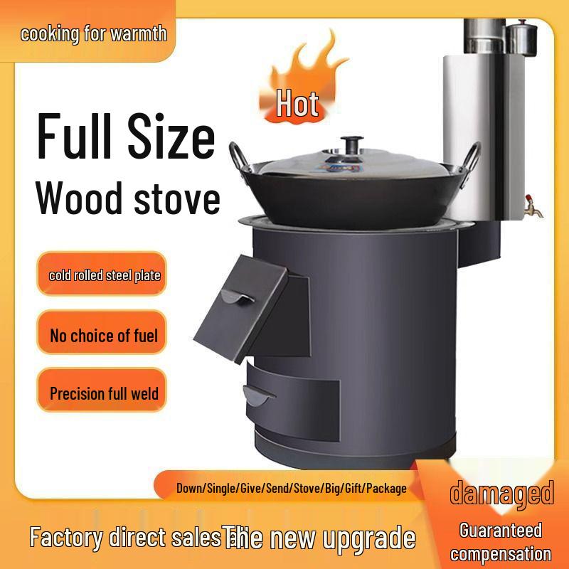 Draagbare Rookloze Houtkachel: Binnen-/Buitenverwarming met Grote IJzeren Pot, Energiezuinig, Extra Dik Ontwerp.