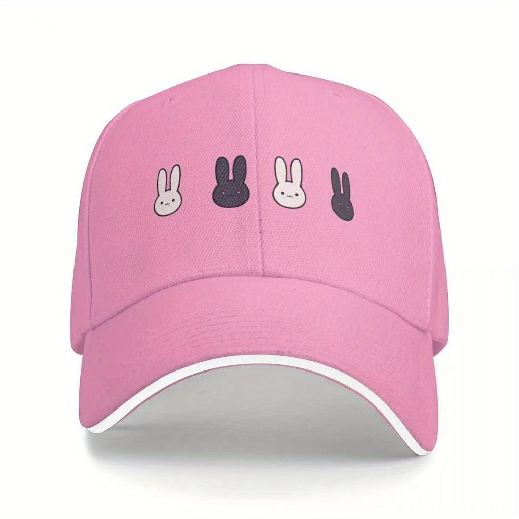 Cute Cartoon Rabbit Faces Baseball Cap Adjustable Polyester Streetwear Hat for Adult Unisex Outdoor Casual Wear