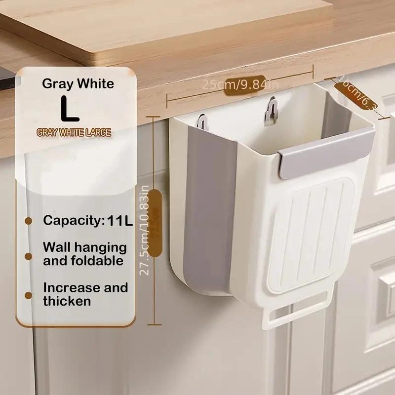 Foldable Hanging Trash Can - Thick-Walled Large Diameter for Kitchen Cabinet Door Mount - Durable and Sturdy Design
