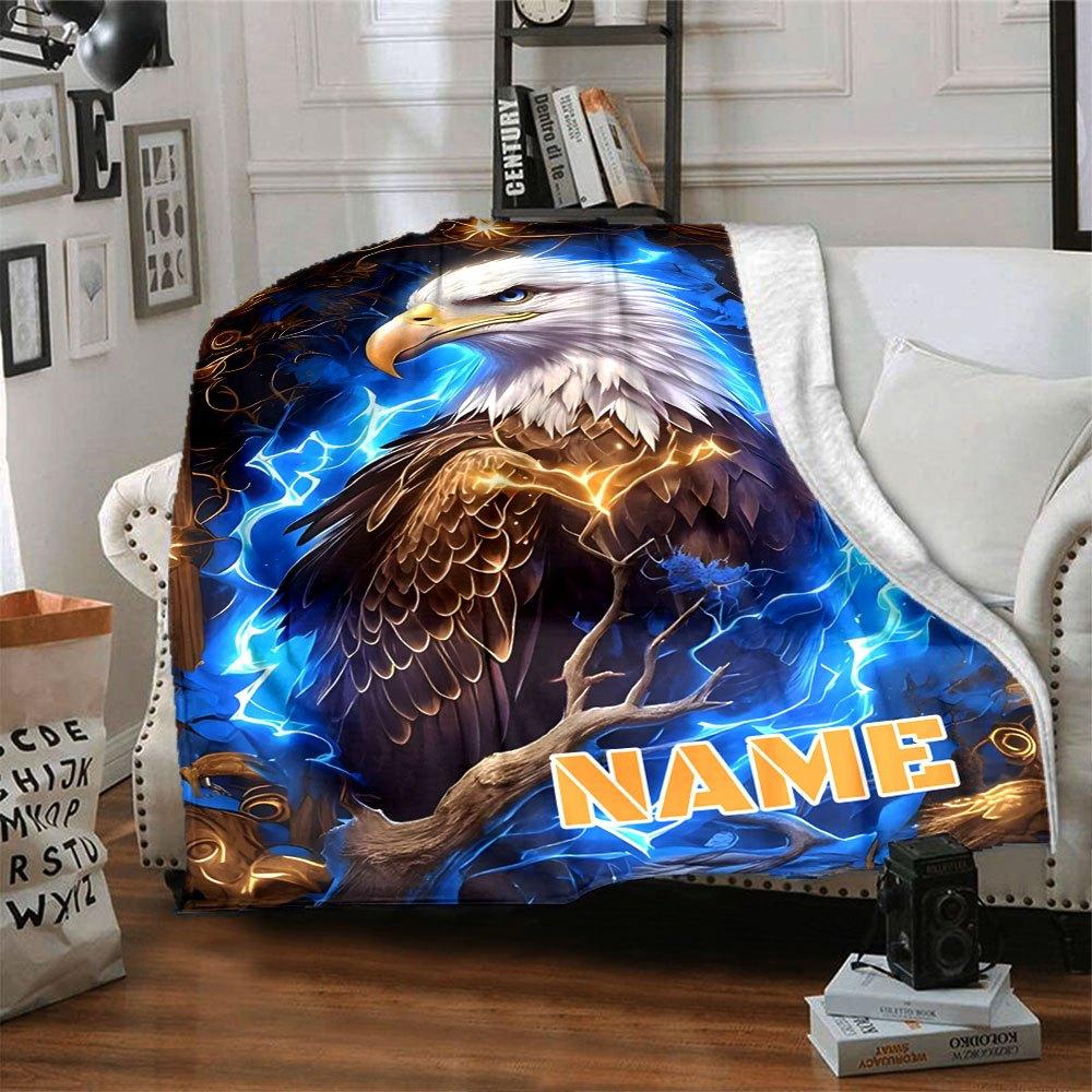 Majestic Eagle With Lightning Home Customize Your Name Blankets Soft Comfortable Lightweight Versatile Blanket For All Seasons Perfect For Picnics