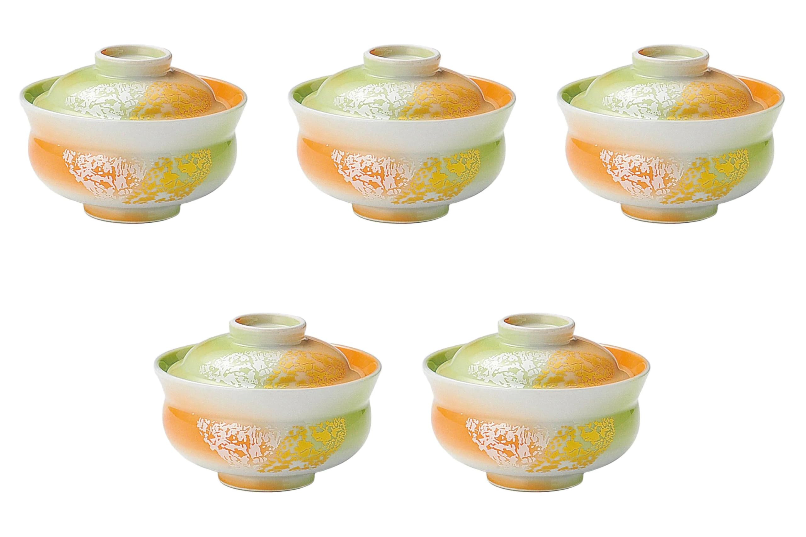 

Set of 5 Small Scarlet Yellow Blown Gold and Silver Lacquer Lidded Bowls x Simmered Food Arita Setomonohonpo [10.5 7.5cm] Bowls, Ware,