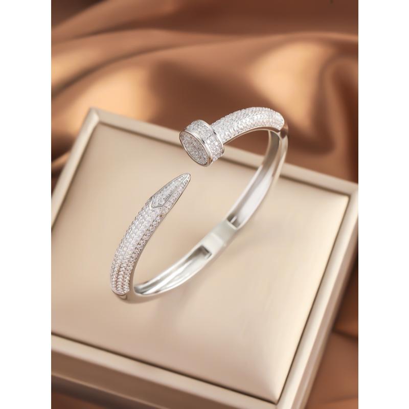 Micro Inlaid Zircon Colored Gold Copper Zircon Nail Bracelet with Adjustable Street Opening