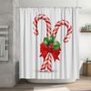 Christmas Candy Cane Shower Curtain Set with Hooks, Red Bow Waterproof Polyester Bathroom Decor for Festive Holiday Home