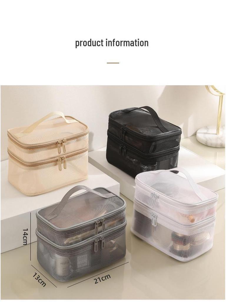 Large Capacity Double Layer Mesh Makeup & Toiletry Bag - Portable Travel Cosmetic Storage