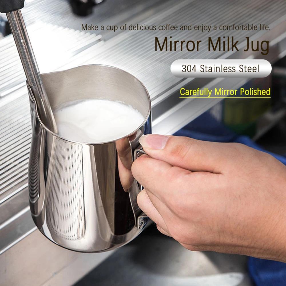 Stainless Steel Milk Frother Pitcher - Coffee Latte Art Jug with Measurement Mark Practical Espresso Barista Tool for Kitchen