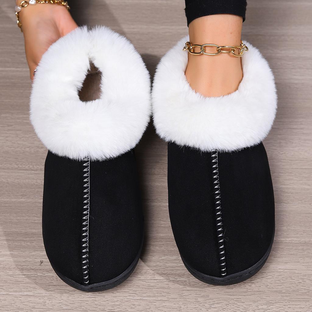 Winter Indoor Furry Slippers Women's & Men's Home Cotton Slippers Fleece Lined Warm Thick Soled House Slippers