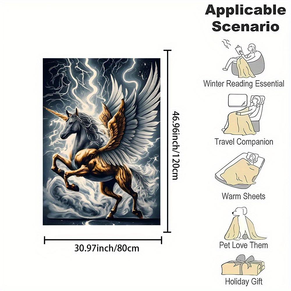 Pegasus Unicorn With Thunderstorm Print, All-Season Soft Fleece Throw Blanket, Polyester Flannel, Reversible, Cont