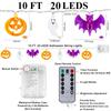 Halloween String Lights with Timer 20 LED Ghost Bat Pumpkin Light 8 Lighting Modes Waterproof for Halloween Party Decor 3 Meters