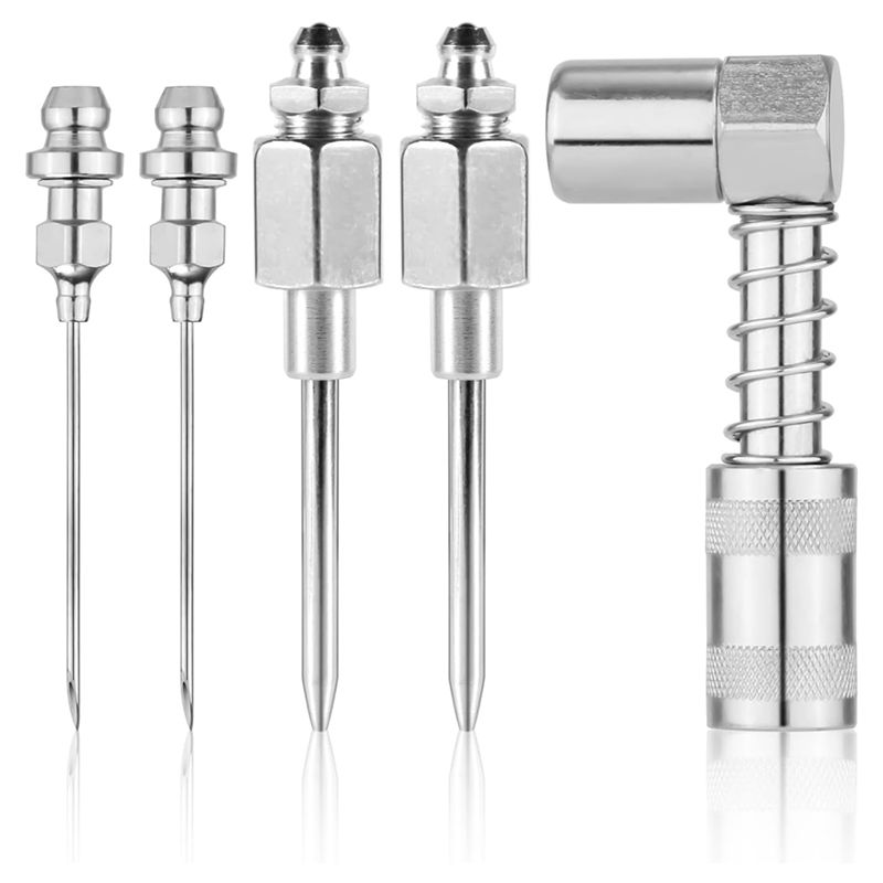 AT21-Grease Injector Needle Tip 90 Degree, 5Pcs Grease Needle Kit Grease Coupler Fitting Nozzle