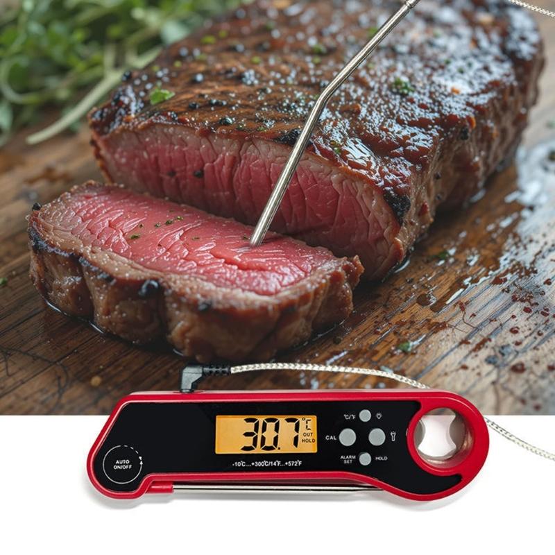 Brief Flexible BBQ Thermograph Twin Wear Resistant Probes Instantaneous Read LCD Screen for Outdoor Cooking