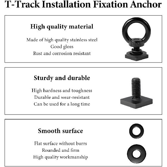 4 PCS T Track Mount Tie Down Anchor For Roof Rack, M8 Sturdy Stainless Steel T Slot Bolt Tie Down Rings Anchoring Kit, T Track Bolts Accessory For