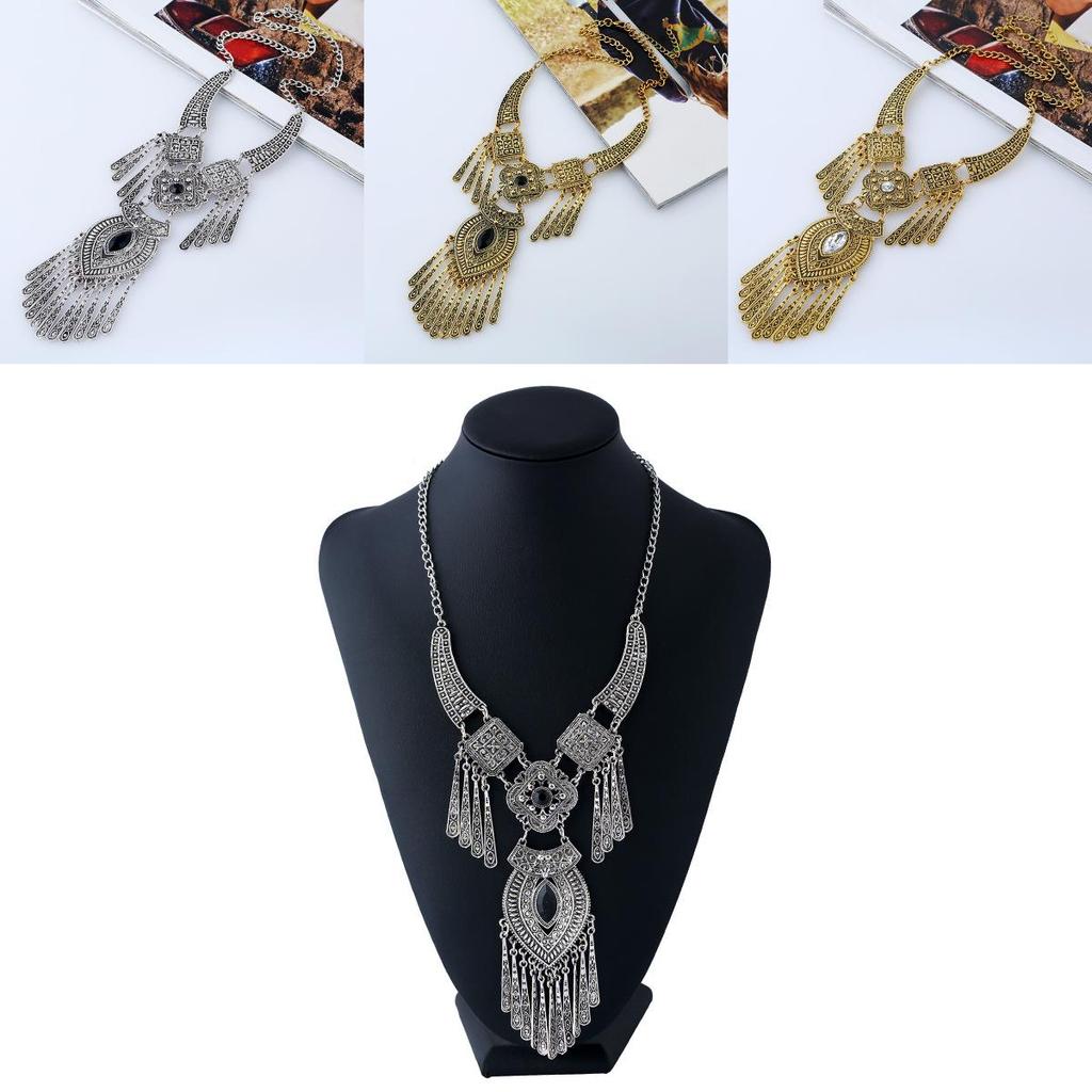 Ethnic Style Simulation Gemstone Decoration Women Necklace With Design Tassel