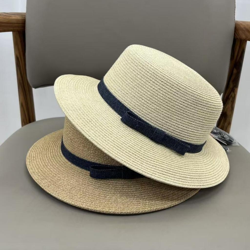 High quality French Hepburn style flat top hat women's summer sunscreen sunshade straw hat travel vacation straw beach hat