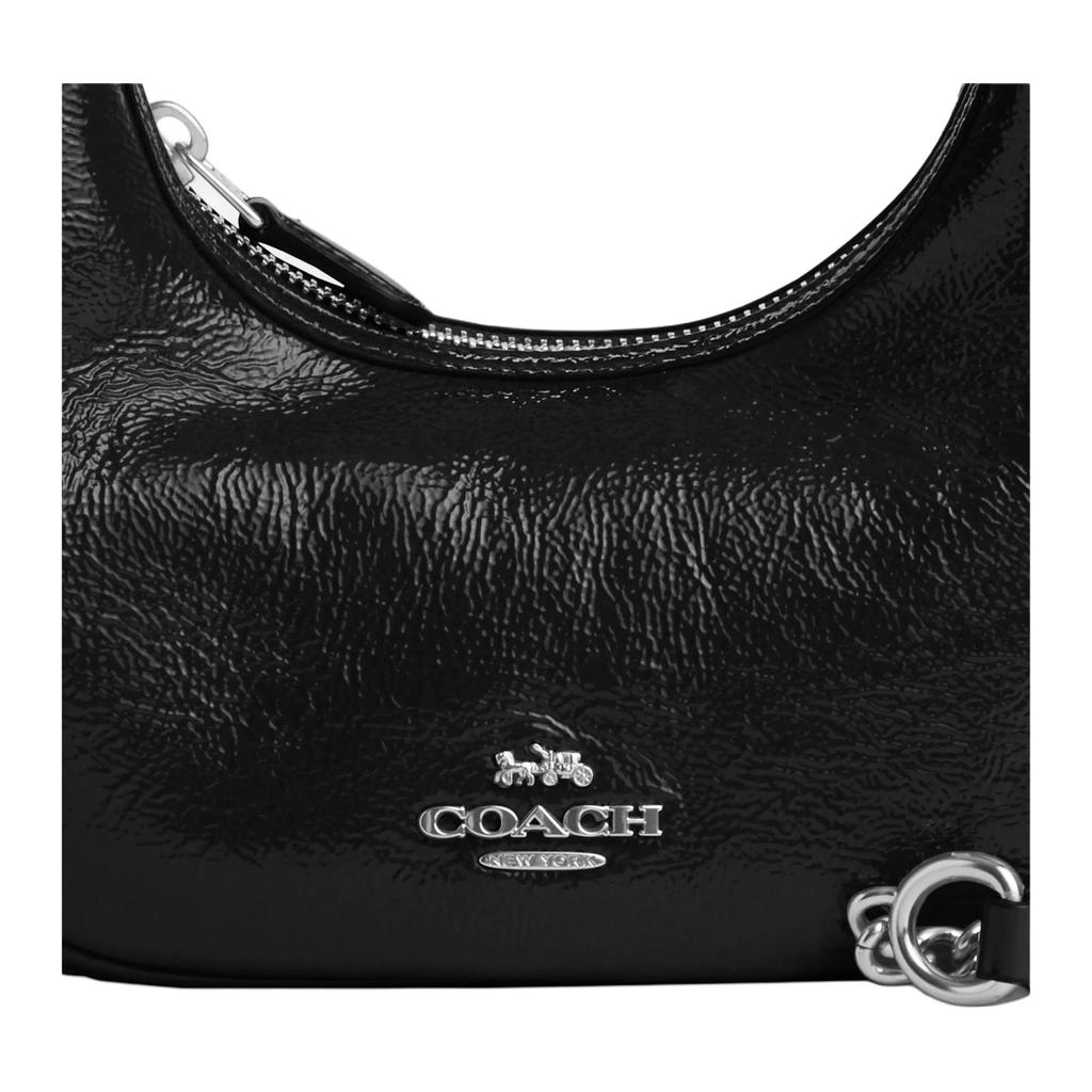 Coach Carmen 20 Logo Zip Closure Patent Leather Shoulder Crossbody Tote Bag Small Women Handbags Black CW036-SVBK