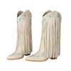 Cowboy Boots Embroidery Autumn and Winter New Knight Boots Large Size Fringed Thick Heel Rivet Western High Boots