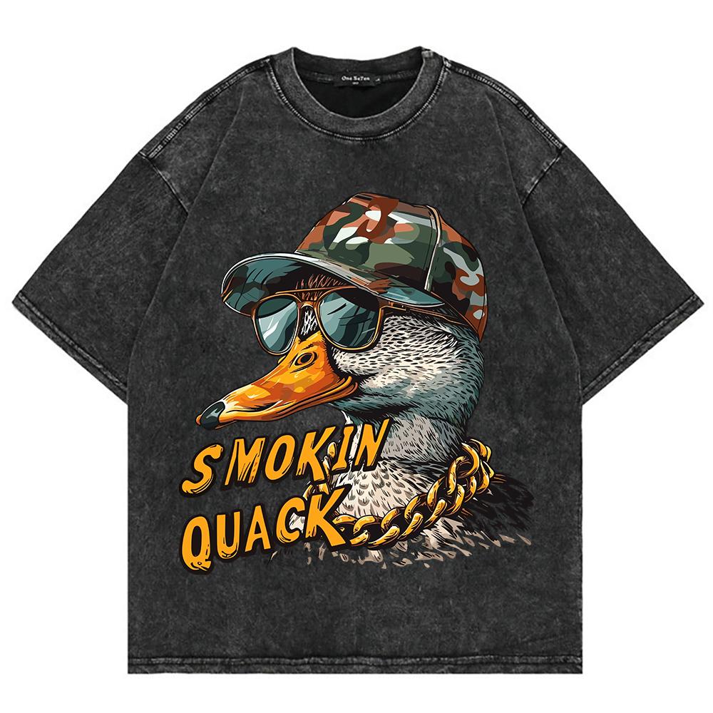 Cotton Vintage Washed YK Funny Smoking Duck Tshirt Fashion MenWomen Retro Cool Meme Oversize Loose Acid Wash Tees Shirts