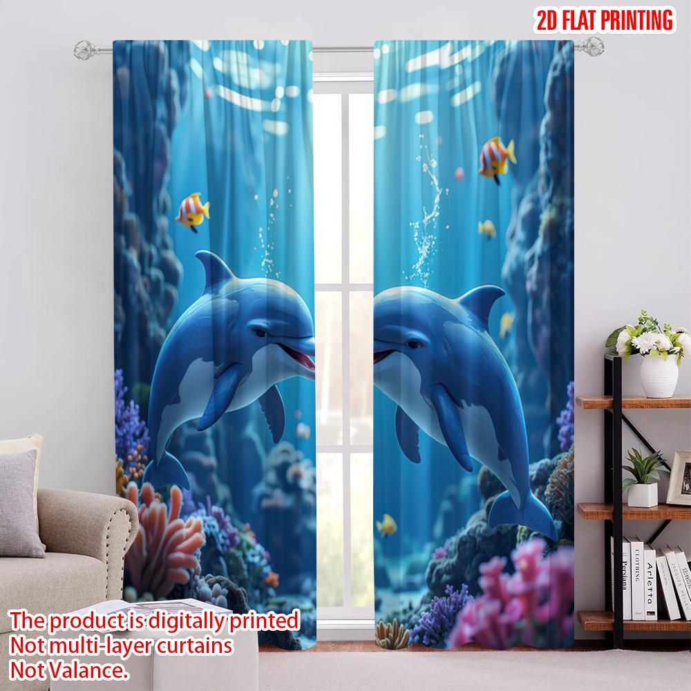 2D Flat Printing 2pcs Curtain Ocean Versatile Fabric,Without Electricity Spring Party & Holiday Decor for Festive Atmosphere