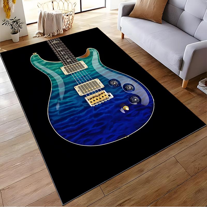 Blue Gradient Electric Guitar Design Rug, Non-slip rug suitable for living room and bedroom sofas.