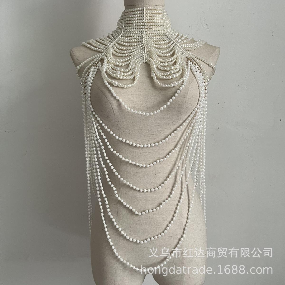 Цепочка на тело chai элегантная многослойная жемчужная цепочка на тело тяжелая промышленность бусины придворная шейная цепочка аксессуары штабелирование One size fits all