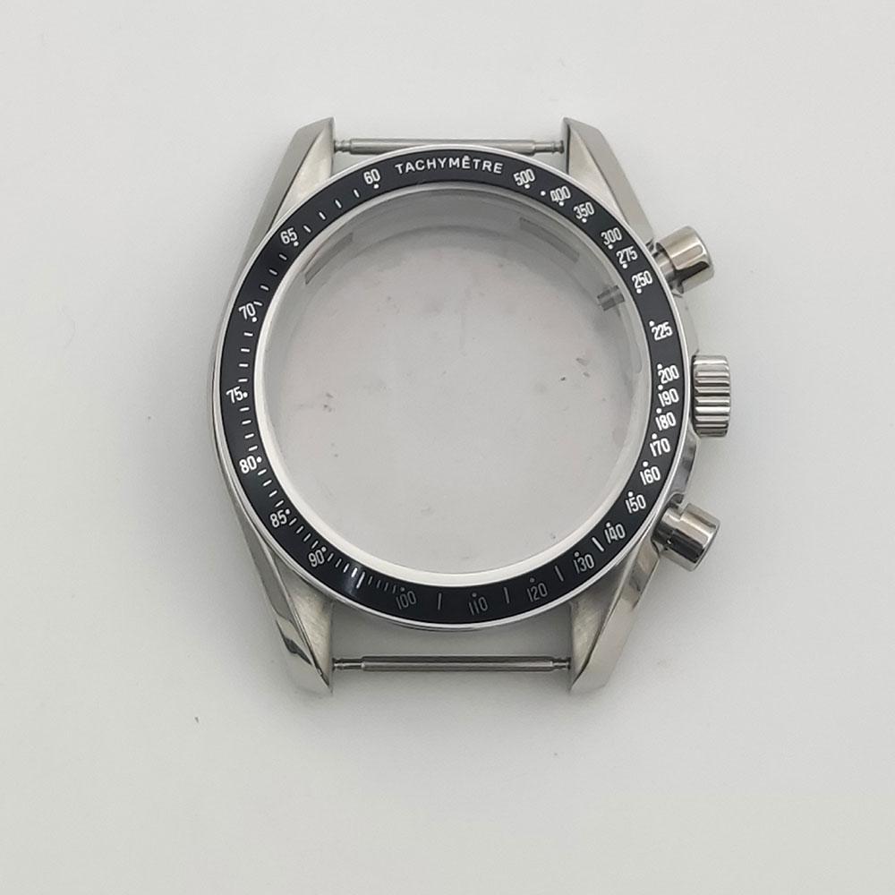 40MM assembled watch case + dial + needle matte black VK63 case, three-eye stainless steel quartz case