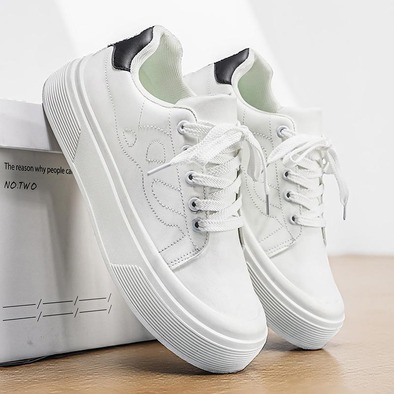 Men Thick Sole Color Block Lace Up Casual Skateboard Sneakers Walking Shoes