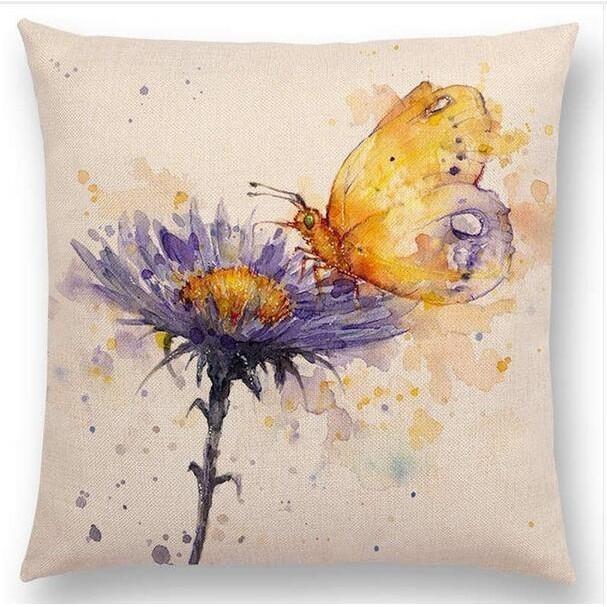 Exquisite Watercolor Lion Flowers Butterfly Lane Bird Wren Cushion Cover Ideal For Stylish Homes