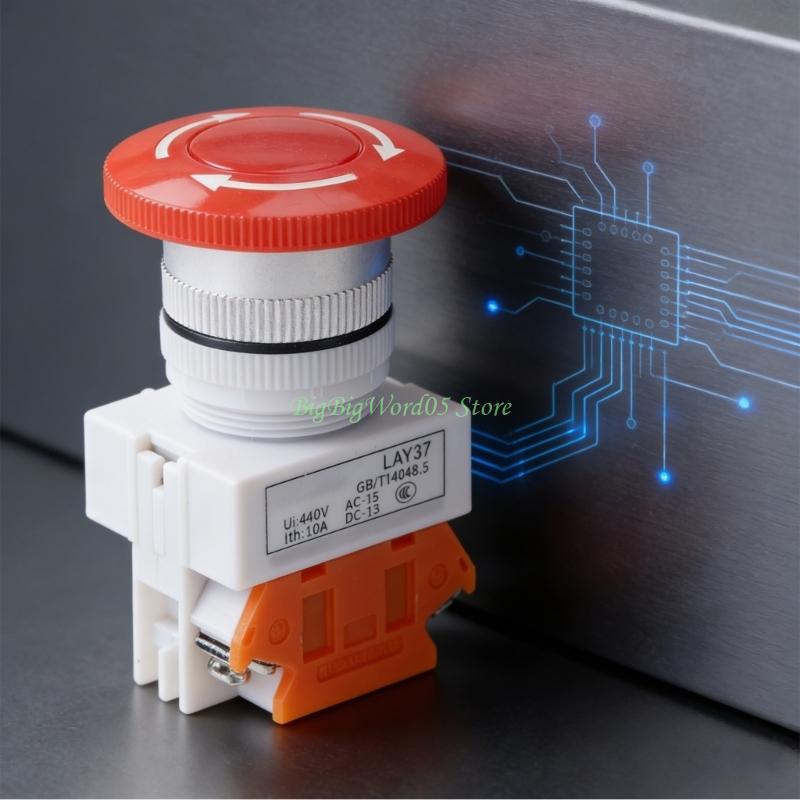 24TE 22mm 1NO 1NC DPST Emergency Stop Push Button Switch Red Mushroom Equipment E Stop Shut Off Switch AC 660V 10A