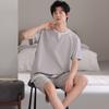 Pajamas Men's Summer Cotton Black Short Sleeve Shorts Men's Teen Summer Simple Casual Homewear Set