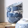 4Pcs/Set Retro Ceramic Bowl Household Rice Noodle Bowl Creative Blue and White Porcelain Soup Bowl Underglaze Tableware Set
