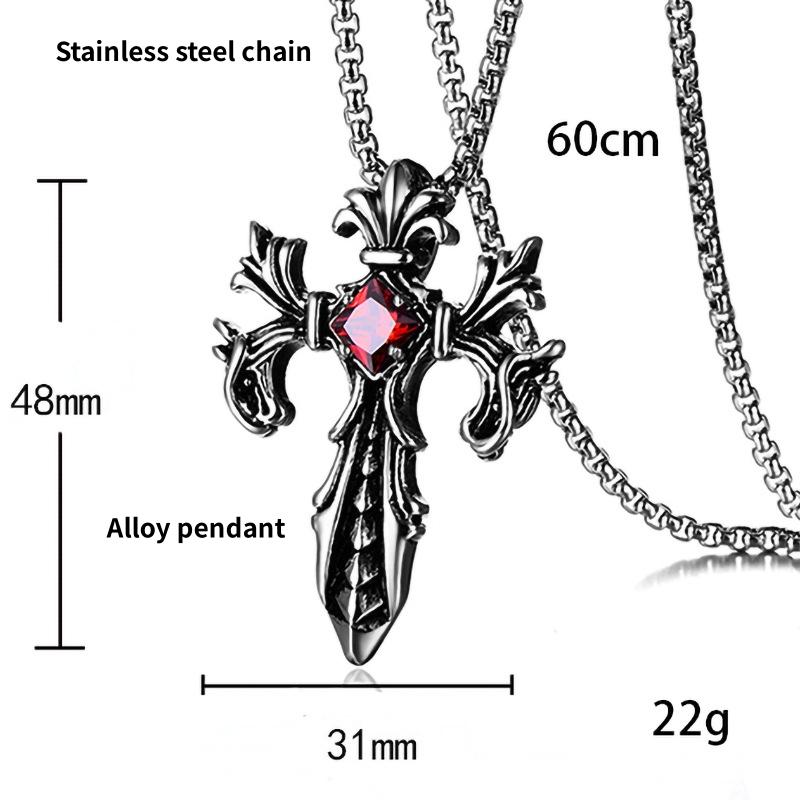 Vintage Flame Cross Pendant 60CM Length Chain Necklace For Men Women Goth Jewelry Accessories 60cm