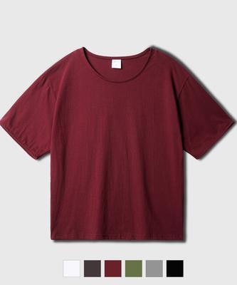 JEMUT Boy Crop U-Neck Short Sleeve T-Shirt Red Wine Kjst2691