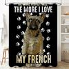 Decorative Dog Print Shower Curtain French Bulldog Design, White Paw Prints, Premium Quality Fabric, Waterproof Bath Mat Set for