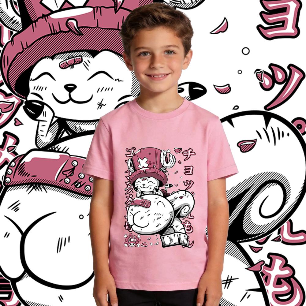 One Piece Chopper x Vogue Merry Anime Print Cotton T Shirt for Boys Girls Casual Summer Top Kids Clothing