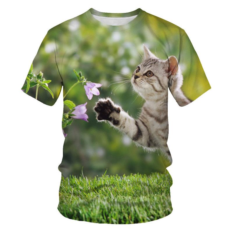 Summer Cute Cat 3D Printed Men's Round Neck Casual Sports Short Sleeved Shirt T-Shirts Men’s
