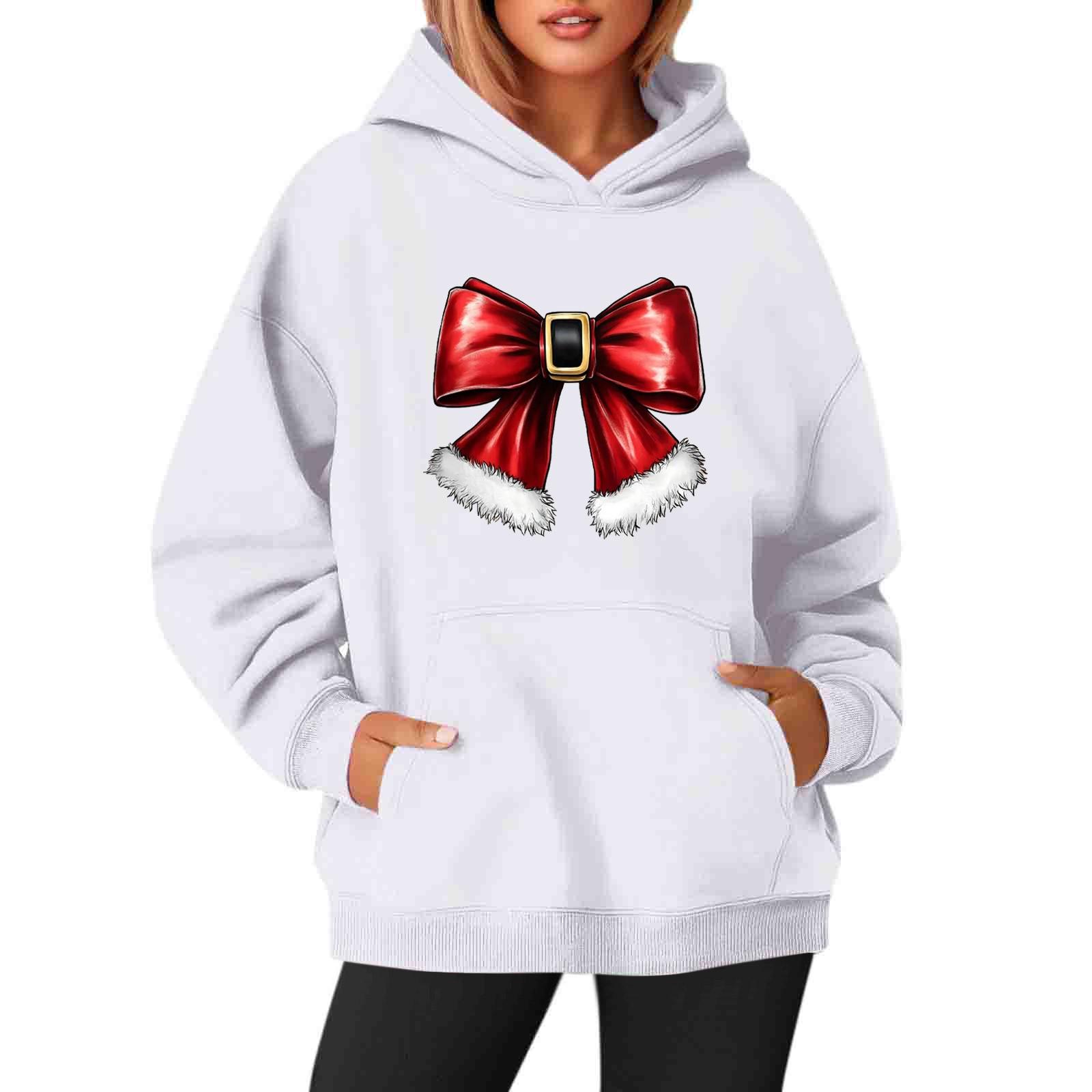 

Женские толстовки с круглым вырезом и длинным рукавом с рождественским принтом, однотонная толстовка с капюшоном XXL белый