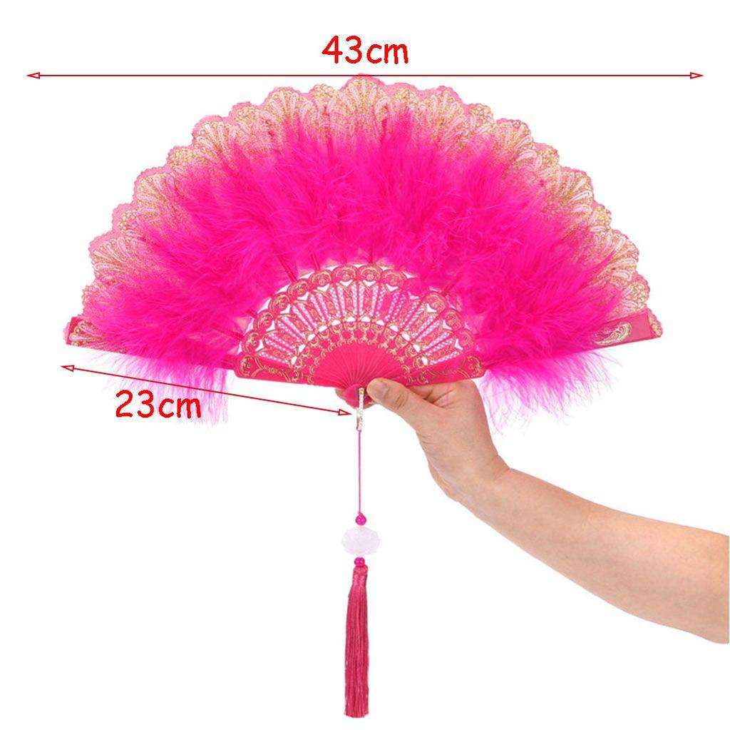 Lolita Feather Folding Fan Japanese Girl Gothic Court Dance Hand Fan with Pendant Gift Wedding Party Decoration