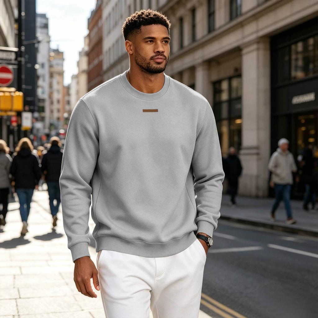 Men's Loose Fit Long Sleeve Crew Neck Sweatshirt Lightweight Fleece Pullover Casual Top for Everyday Wear