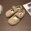 2025 New Velvet Beanie Shoes with Mary Jane Single Shoes Flat-soled Fluffy Shoes for Women's Winter Wear