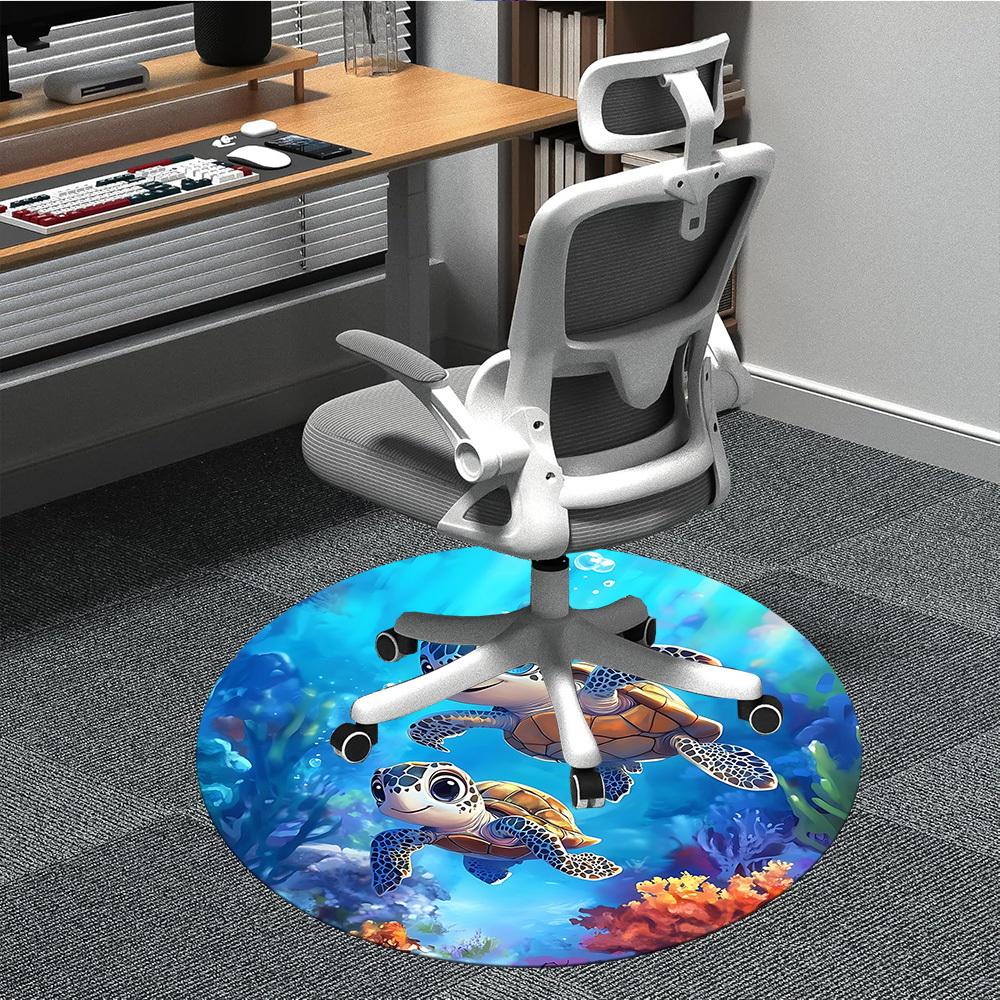 1PC Turtle Ocean Office Round Area Rug, Mat Suitable For Office, Under Office Chairs Bedroom Living Room Home Decor, Room Deco