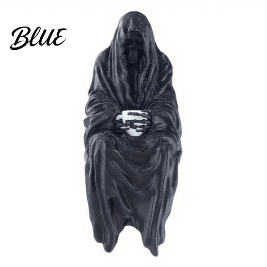 Cyberpunk Shelf Decor 3D Printed Tabletop Gothic Figurine Grim Reaper Sitting Statue Mysterious Cloaked Spooky Sculpture for Garden or Bookshelf,