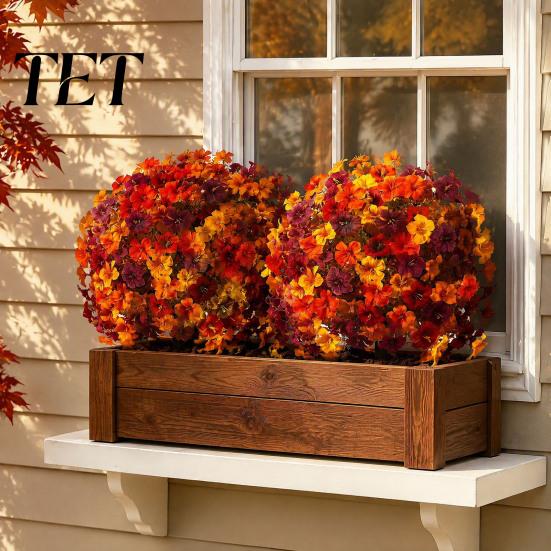 Realistic Floral Arrangements for Living Room Artificial Fall Flowers Outdoors, Fake Autumn Topiary Ball, UV Resistant Faux Mums with Ground