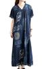 Plus Size Long Cotton Ethnic Pattern Relaxed Loungewear Autumn Spring 3L Navy [Gold Japan] Women's V-Neck Short-Sleeve Goldy-1841