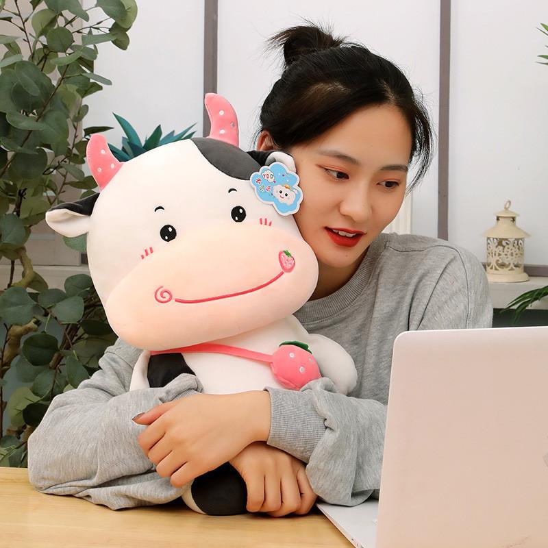 With Fruit Cow Backpack Plush Toy Cartoon Stuffed Animal Doll Gift Decoration