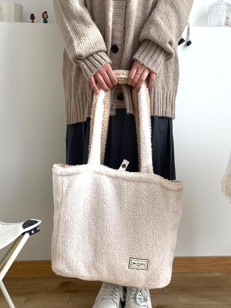 Soft Plush Women's Double Side Shoulder Bag Female Furry Large Shopping Bag Faux Lamb Wool Student Girls Book Tote Handbags