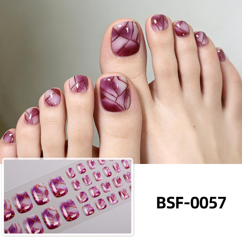 34Stuks Gradient Marmer UV-Vrij Gel Teennagel Sticker Glitters Volledige Dekking Gel Teennagel Wraps Zelfklevend Voetnagel Kunst Decoratie