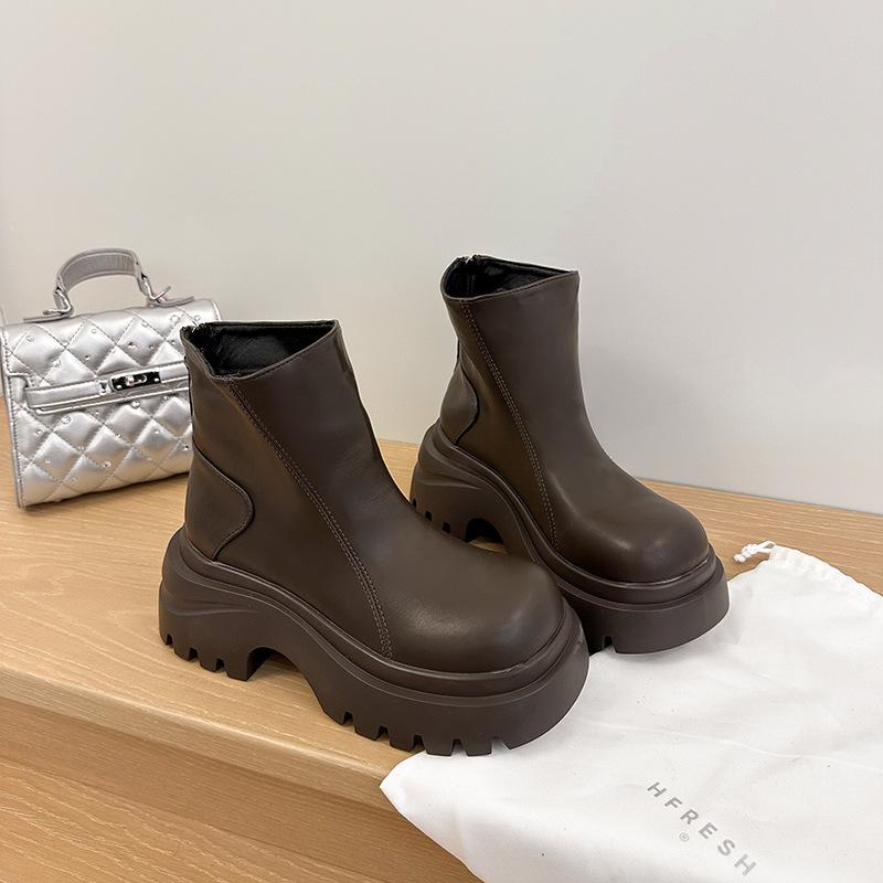 

Brown British versatile thick high heel platform Martin boots women s autumn 2025 new skirt heightening short boots 39 темно-коричневого